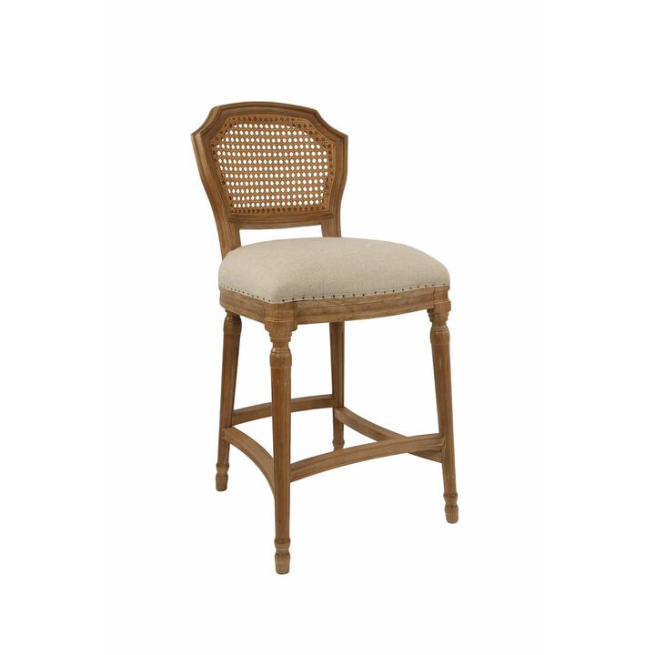 Nailhead Fabric Upholstered Bar Stool with Perforated Back, Beige and Brown - Benzara
