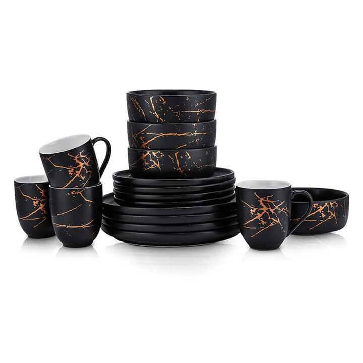 Stone Lain Zora Porcelain 32 Piece Dinnerware Set, Black