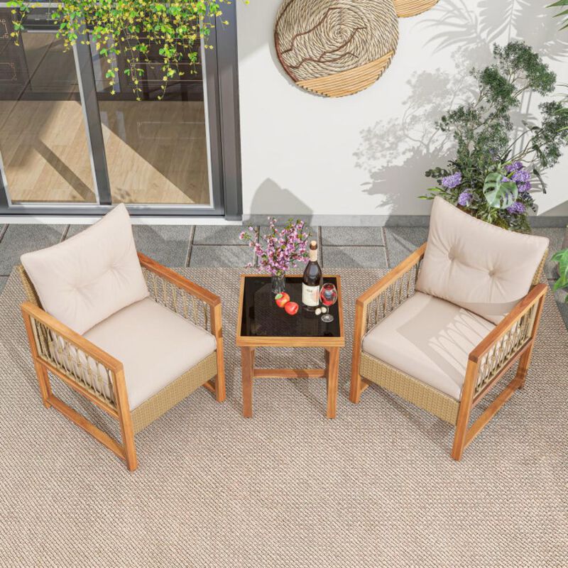 Hivvago 3 Pieces Patio Furniture Set with Acacia Wood Frame Cushions