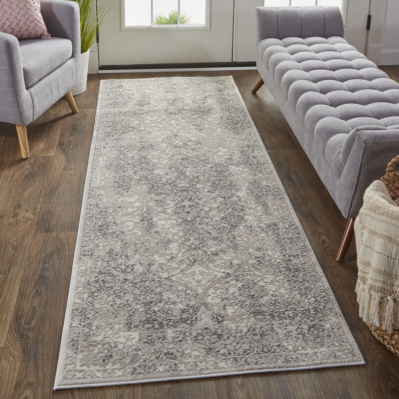 Prasad 3682F Ivory/Gray/Black 2'10" x 7'10" Rug