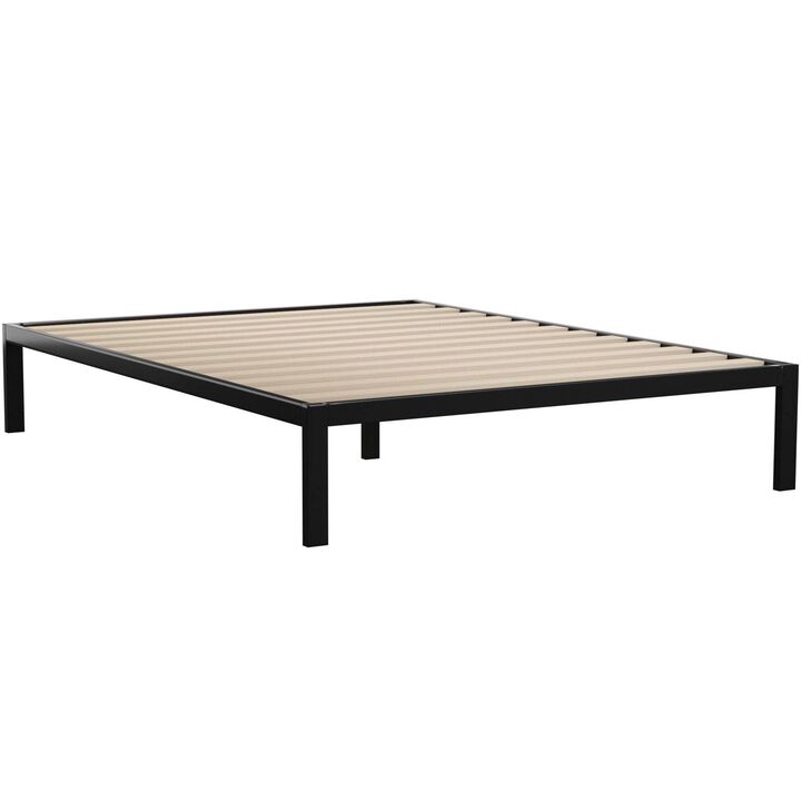 Hivvago Queen Black Metal Platform Bed Frame with Wood Slats - 700 lbs Weight Capacity