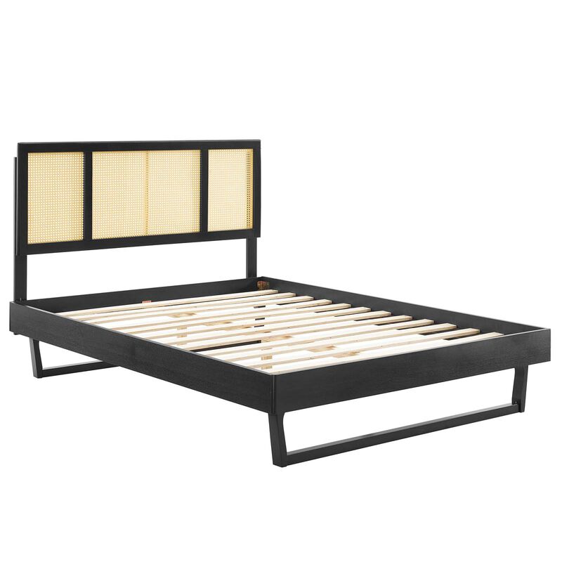 Modway - Kelsea Cane and Wood King Platform Bed with Angular Legs