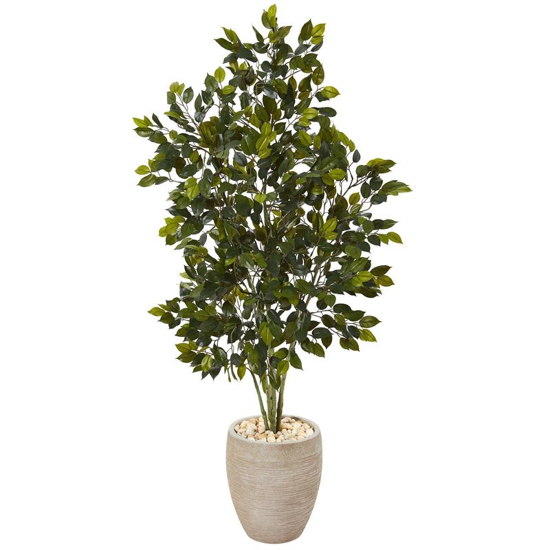 Nearly Natural 53-in Ficus Artificial Tree in Sand Colored Planter
