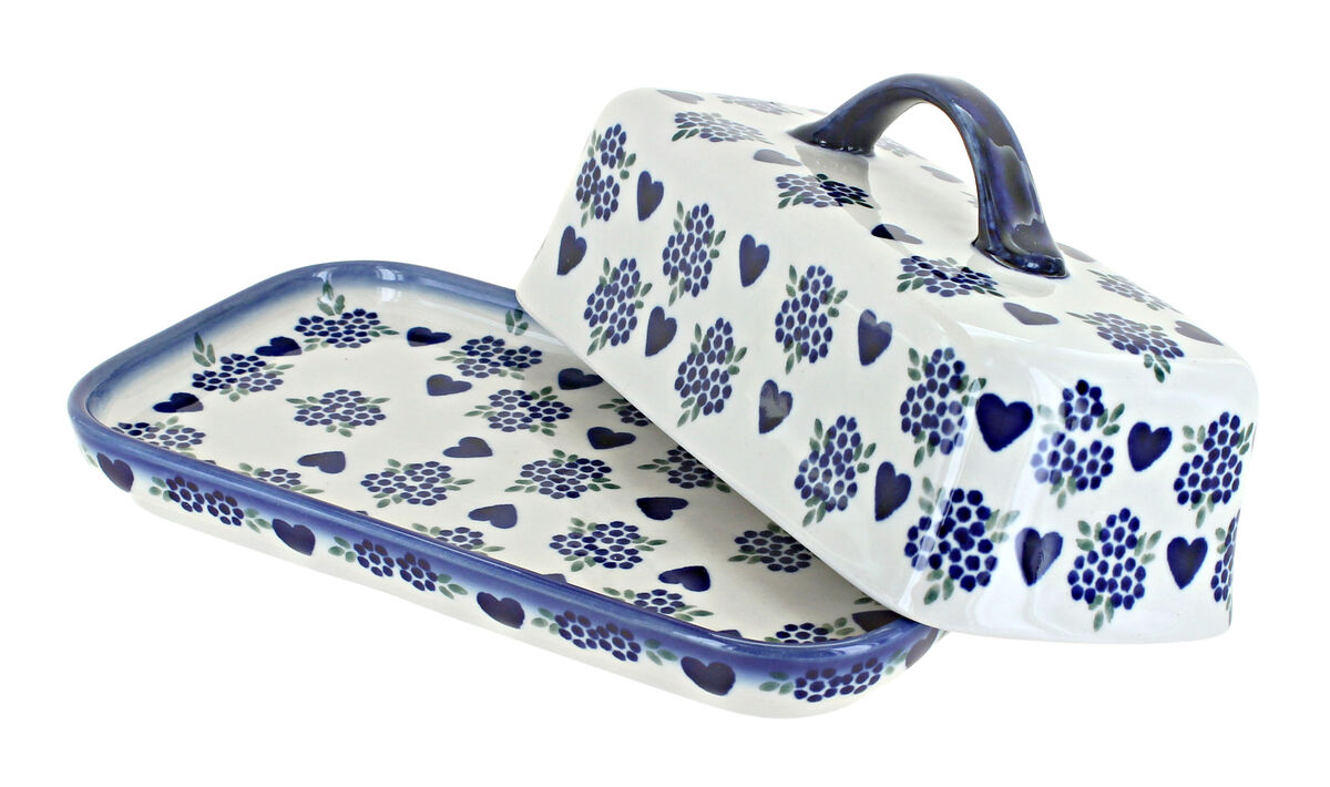 Blue Rose Polish Pottery Sweet Heart Large Butter Dish