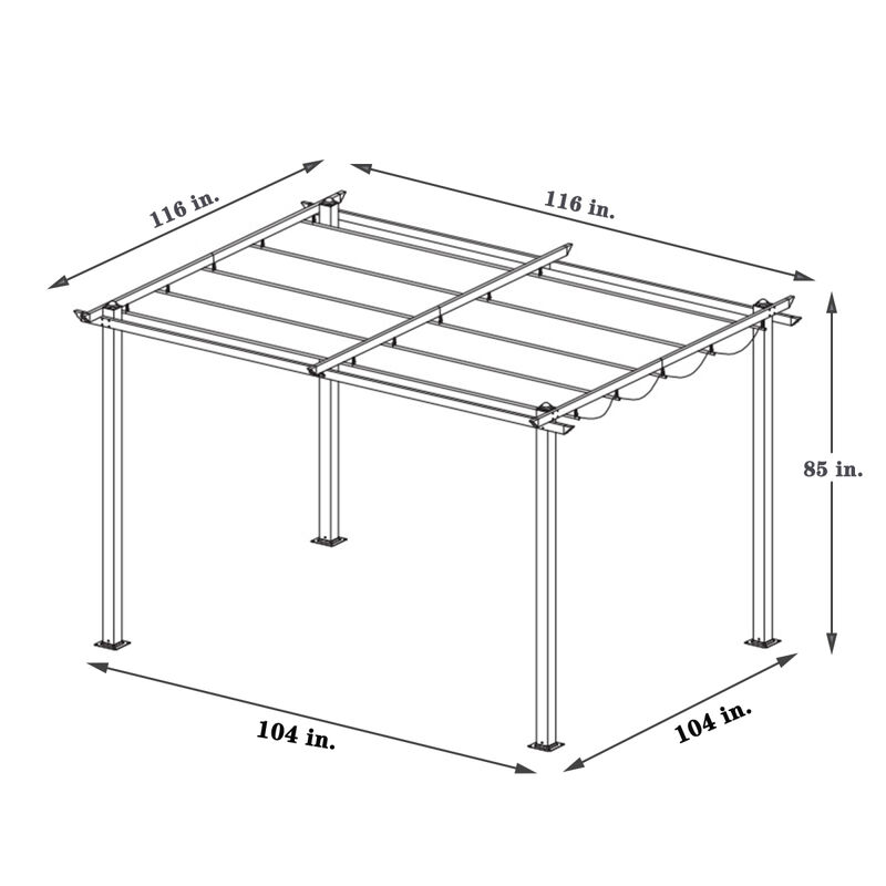 10x10 FT Outdoor Patio Retractable Pergola With Canopy For Gardens, Terrace