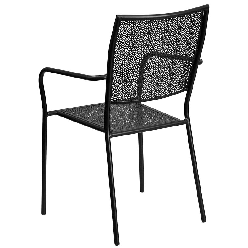 Flash Furniture Commercial Grade Black Indoor-Outdoor Steel Patio Arm Chair with Square Back