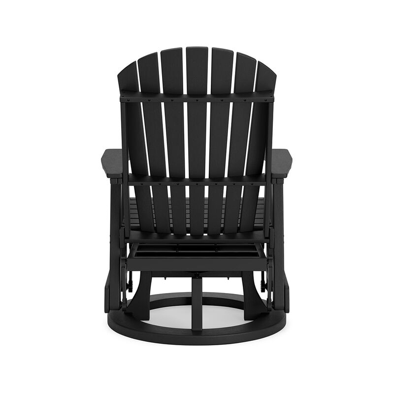 Sami 31 Inch Outdoor Swivel Glider Chair, Slatted, Adirondack, Black Finish - Benzara