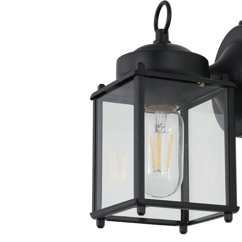 Boston 4.25" 1-Light Farmhouse Industrial Iron/Glass Outdoor LED Sconce, Black/Clear (Set of 2)