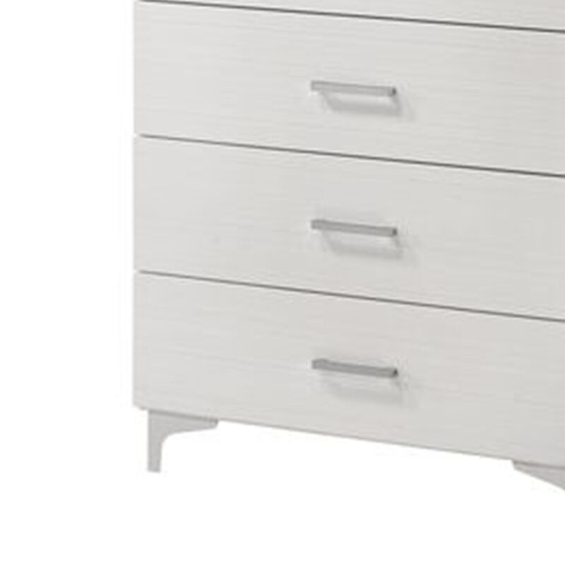 Chest with 5 Drawers and Wooden Frame, White - Benzara