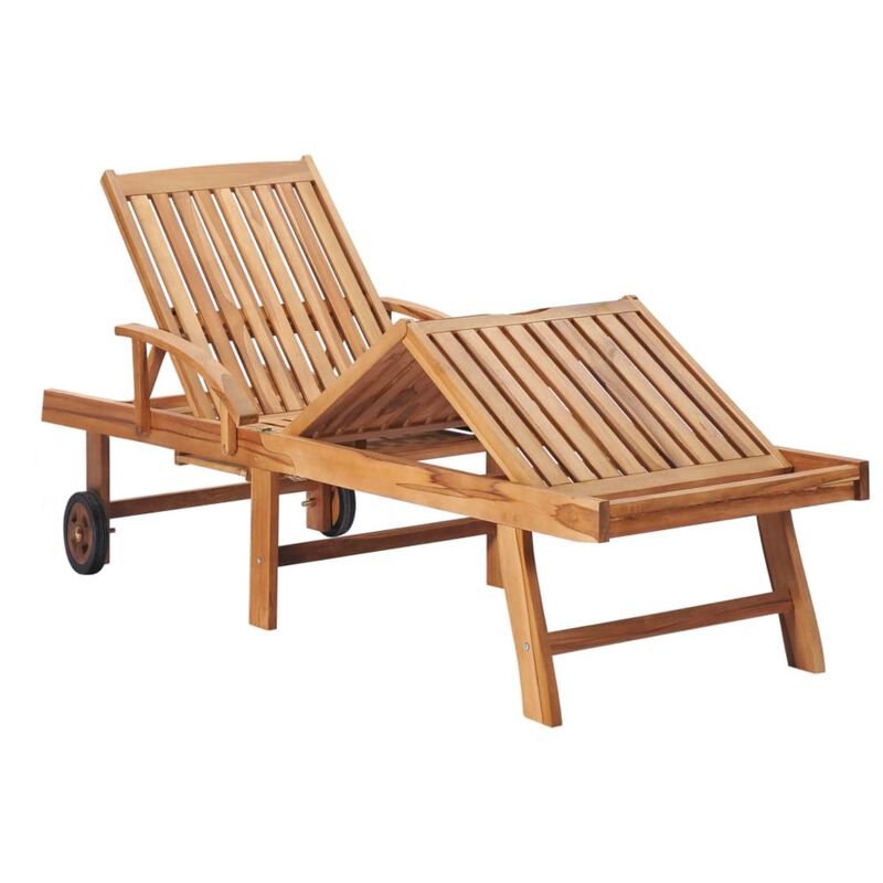 vidaXL Sun Loungers 2 pcs with Green Cushion Solid Teak Wood