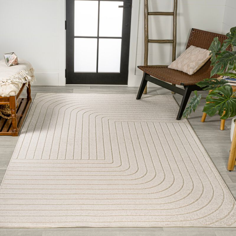 Odense High-Low Minimalist Angle Geometric Beige/Cream 4 ft. x 6 ft. Indoor/Outdoor Area Rug