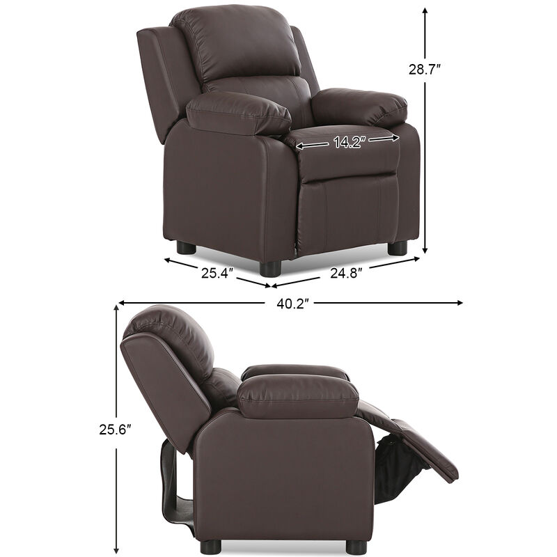 Kids Deluxe Headrest  Recliner Sofa Chair with Storage Arms