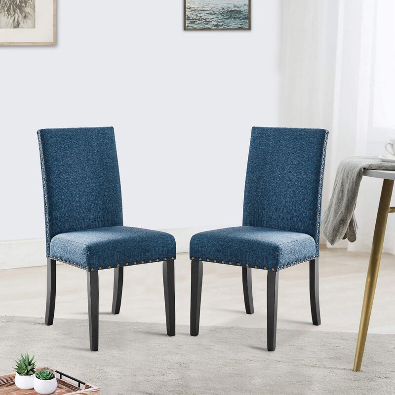 38 Inch Dining Chair with Nailhead Trim, Set of 2, Blue-Benzara