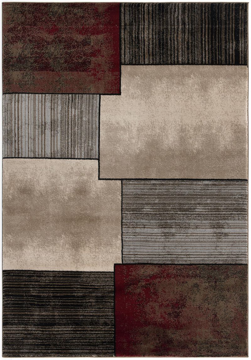 Montage Modern Abstract Checkered Brown Red Indoor Area Rug