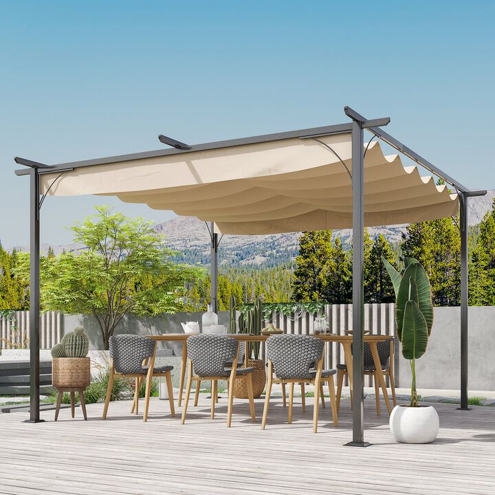 11.5' x 11.5' Retractable Patio Gazebo Pergola with UV Resistant Outdoor Canopy & Strong Steel Frame