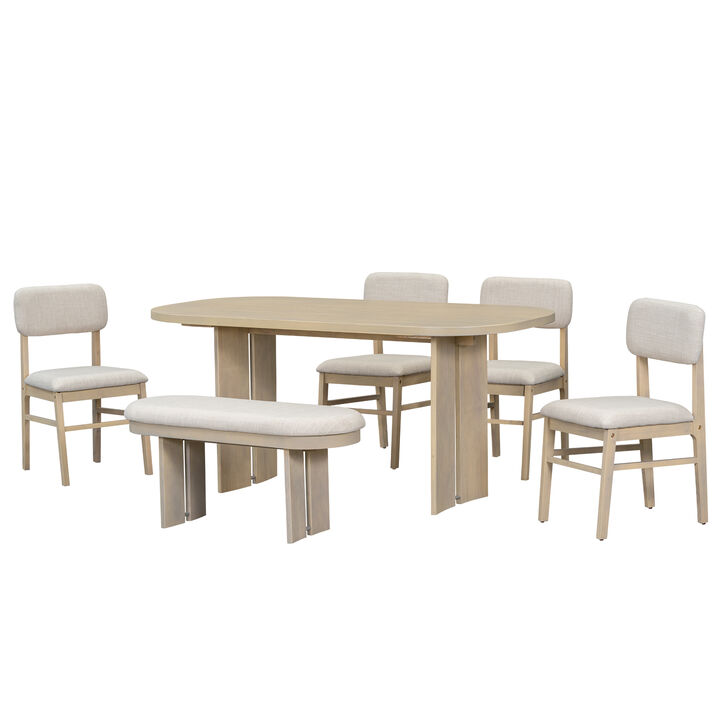 Whisen Farmhouse 6-Piece Dining Table Set with Bench and 4 Upholstered Chairs - Espresso