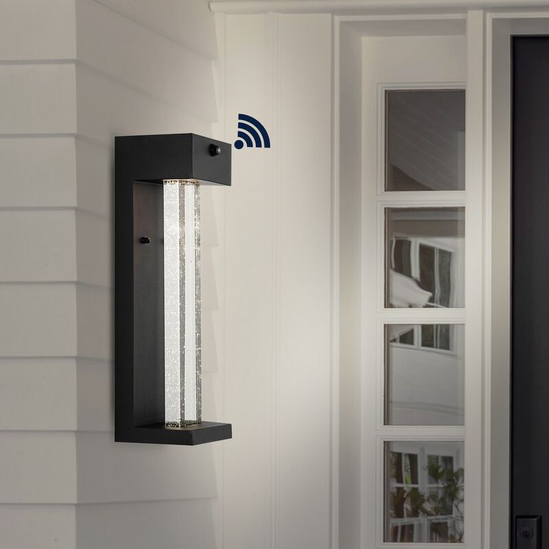 Miranda 1-Light Modern Industrial Iron/Seeded Glass with Dusk-to-Dawn Sensor Integrated LED Outdoor Sconce