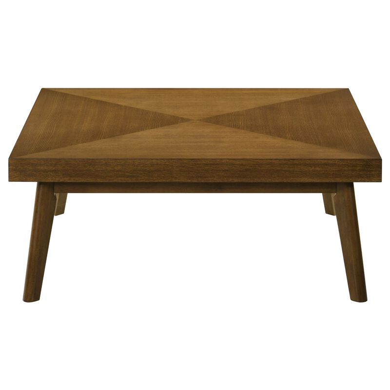 Layla Coffee Table, 39 Inch Square Top, Diamond Parquet, Walnut Brown Wood - Benzara