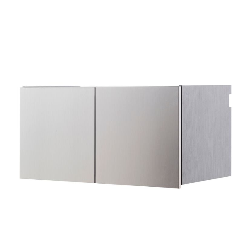 Osy Wall Mounted Garage Cabinet, 2 Wide Shelves, Double Door, Gray - Benzara