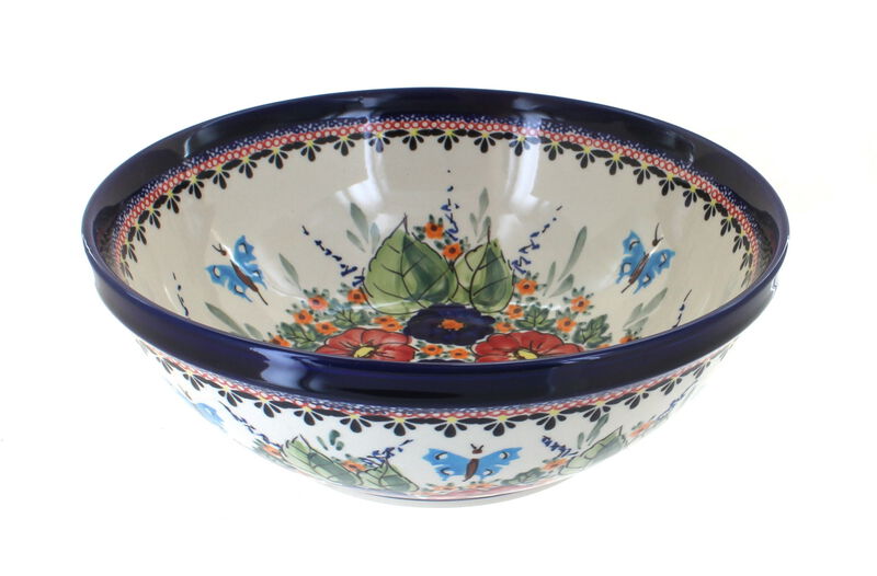 Blue Rose Polish Pottery Nature Large Serving Bowl