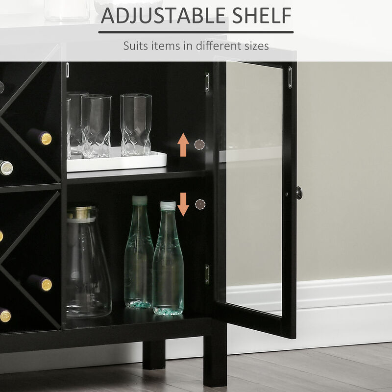 HOMCOM Coffee Bar Cabinet, Sideboard Buffet Cabinet with Removable Wine Rack, Tempered Glass Door and Adjustable Shelves, Wine Cabinet for Living Room, Kitchen, Entryway, Black