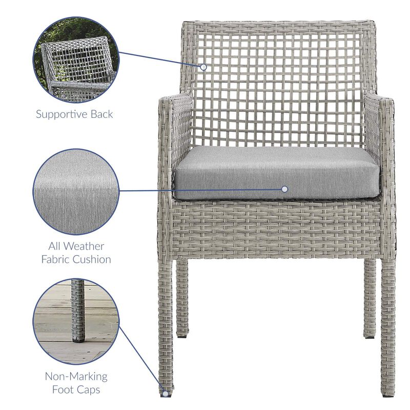 Modway Aura Wicker Rattan Outdoor Patio Dining Arm Chair with Cushion in Gray Gray