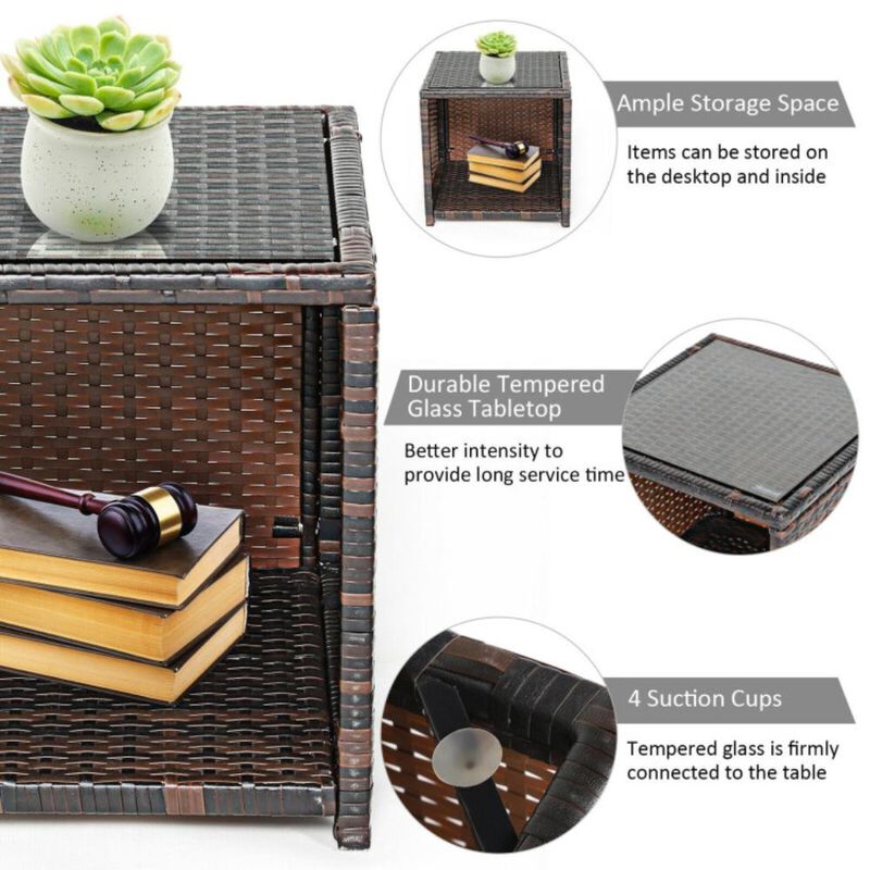 Hivvago 3 Pieces PE Rattan Wicker Furniture Set with Cushion Sofa Coffee Table for Garden