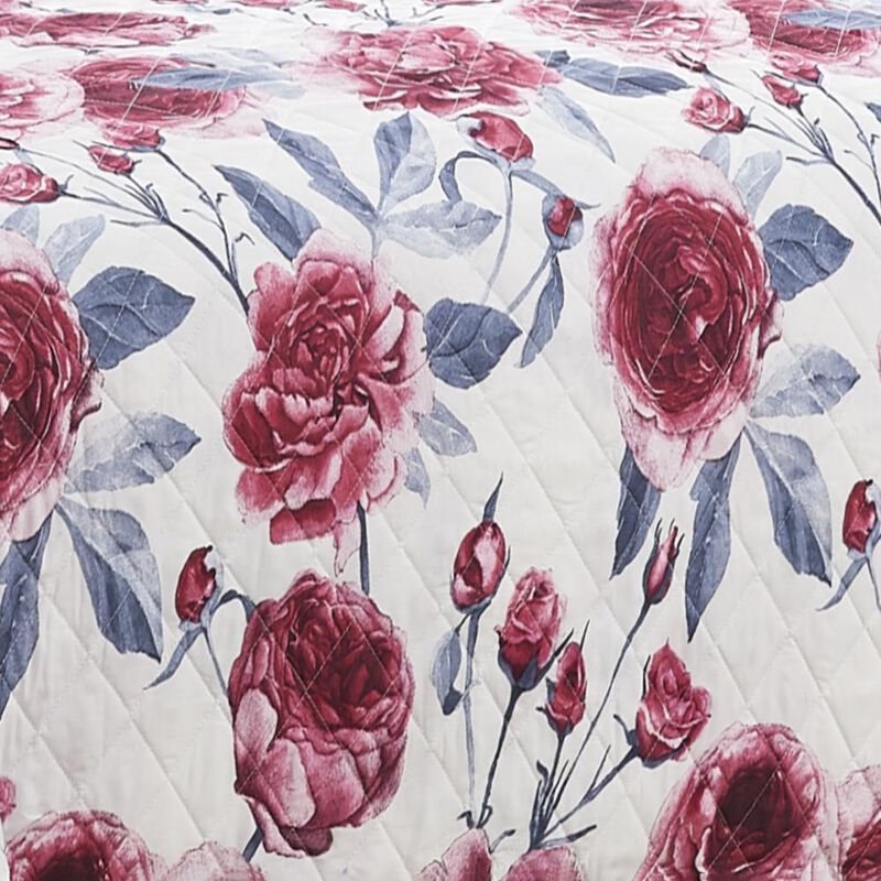 RT Designers Collection Melrose Rose 3-Pieces Elegant Stitched Quilt Set OB King Multicolor
