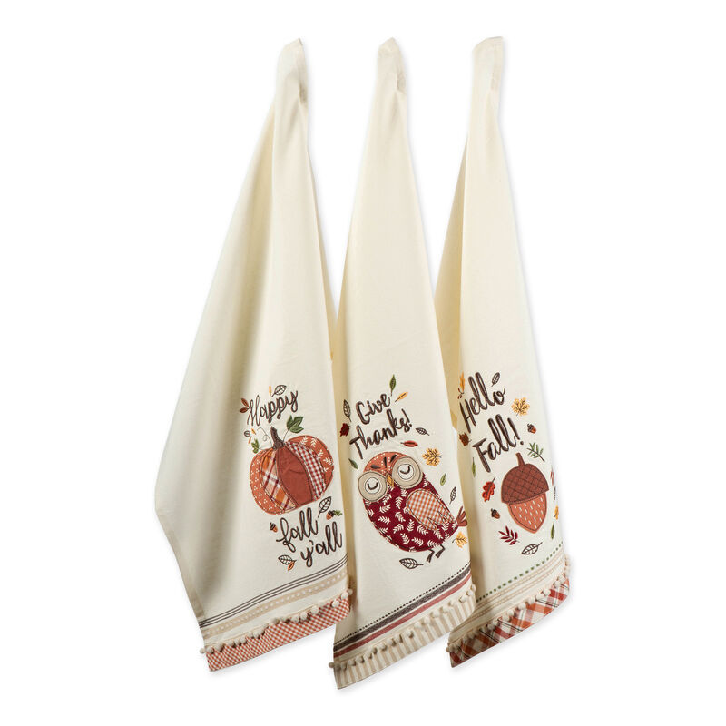 Set of 3 Assorted White and Brown Dish Towel  28"