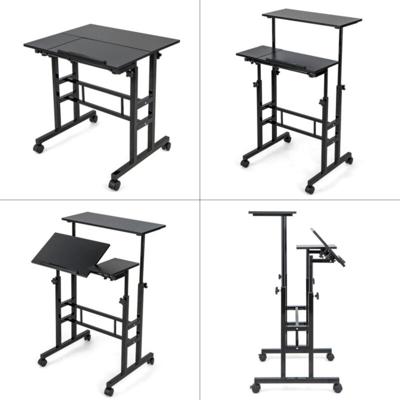 Mobile Standing up Desk Adjustable Computer Desk Tilting Workstation