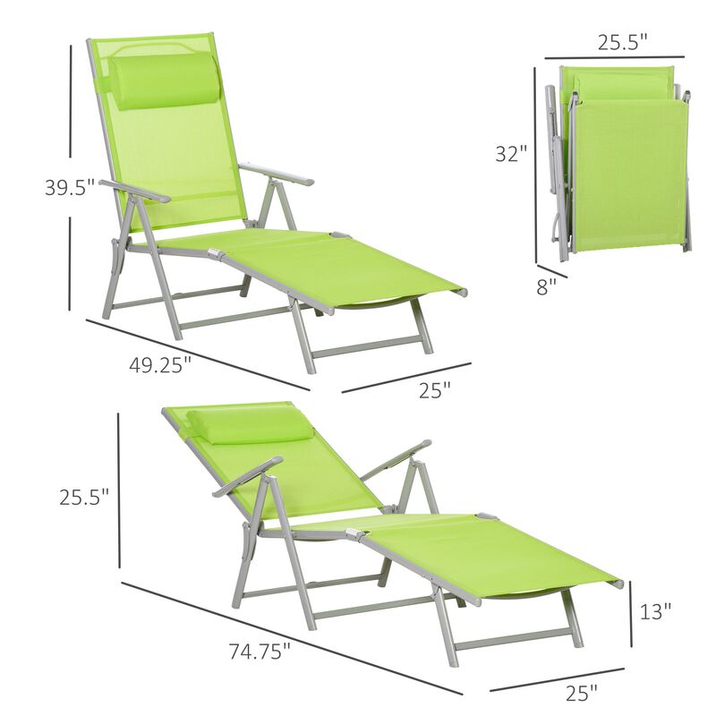 Green Outdoor Comfort: Adjustable Mesh Chaise Portable Recliner