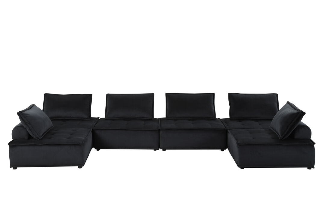 Streamdale Anna Black Velvet 6 Seater U-Shape Modular Sectional Sofa