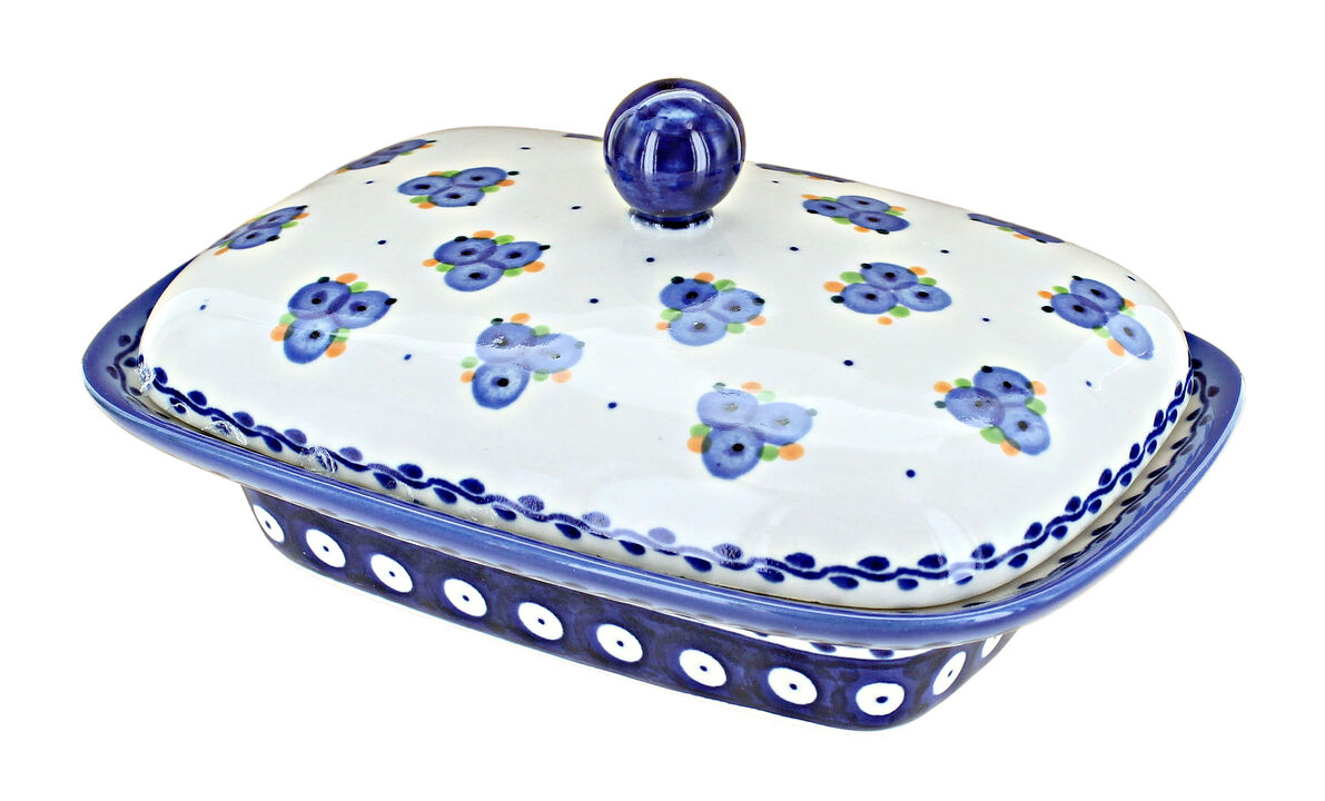 Blue Rose Polish Pottery Cherished Blooms Butter Tub