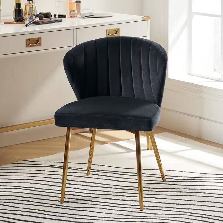 Velvet Upholstered Wingback Accent Chair with Metal Legs for Living Room