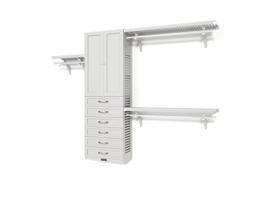 Solid Wood Reach-In Closet Organizer with 6 Shaker Style Drawers and Solid Wood Doors