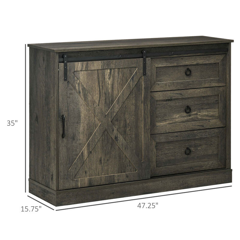 HOMCOM Farmhouse Sideboard Buffet Cabinet, Kitchen Cabinet Coffee Bar Cabinet with Sliding Barn Door and 3 Storage Drawers for Living Room, Dark Grey