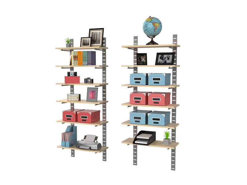 Stylish Home Office System 91" High 6 Tier with Wood Shelves 10"-12" Width | 2 Sections- Shelves Sold Separately