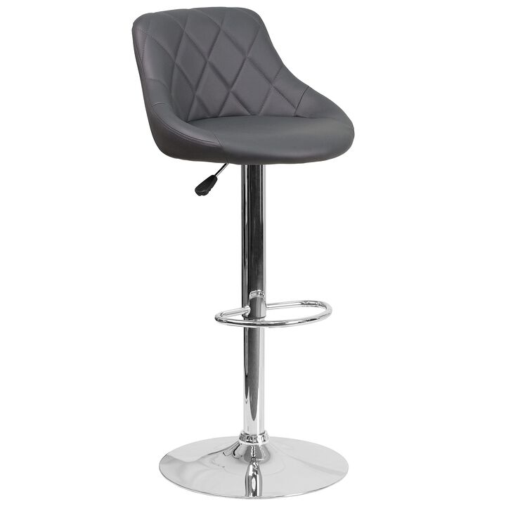 Flash Furniture Contemporary Gray Vinyl Bucket Seat Adjustable Height Barstool with Chrome Base
