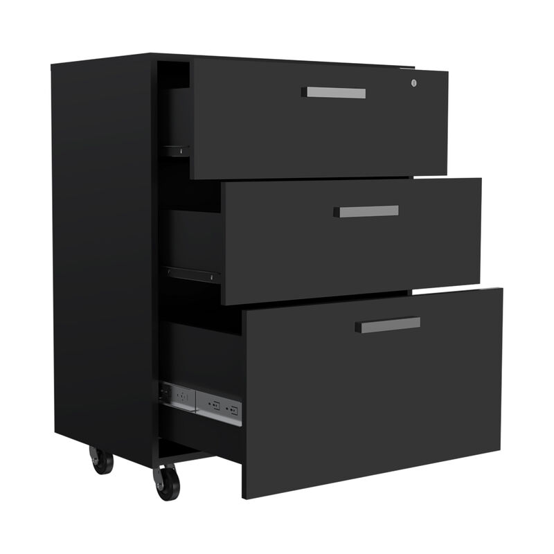 DEPOT E-SHOP Danbury Storage Cabinet Drawer, Three Drawers, Top Surface, Four Casters, Black