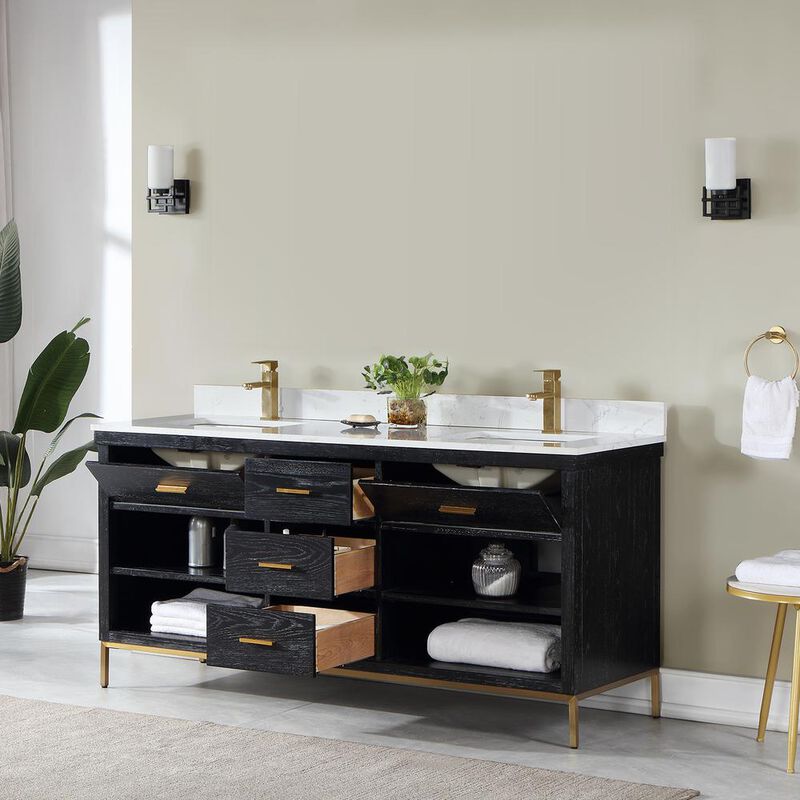 Altair 72 Double Bathroom Vanity Set in Black Oak without Mirror