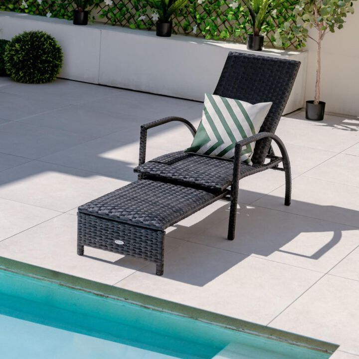 Hivvago Patio Chaise Lounge Outdoor Rattan Lounge Chair with Retractable Ottoman