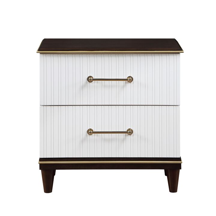 Contemporary White and Cherry Finish 1pc Two Drawers Nightstand 2Tone Finish with Gold Trim Modern
