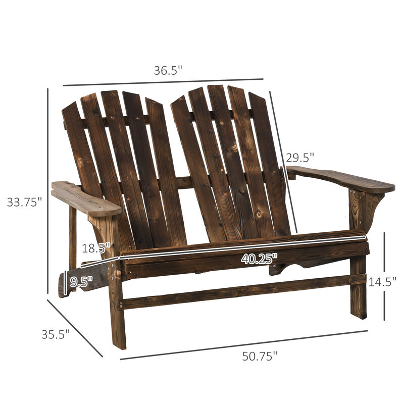 Outdoor Wood Adirondack Chair, Loveseat Armchair for Garden Patio Deck, Brown