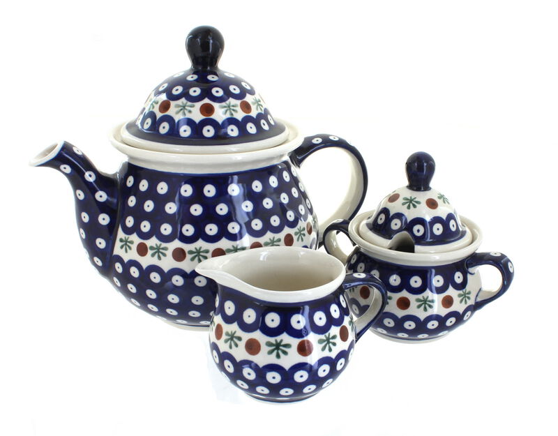 Blue Rose Polish Pottery Nature Three Piece Tea Set