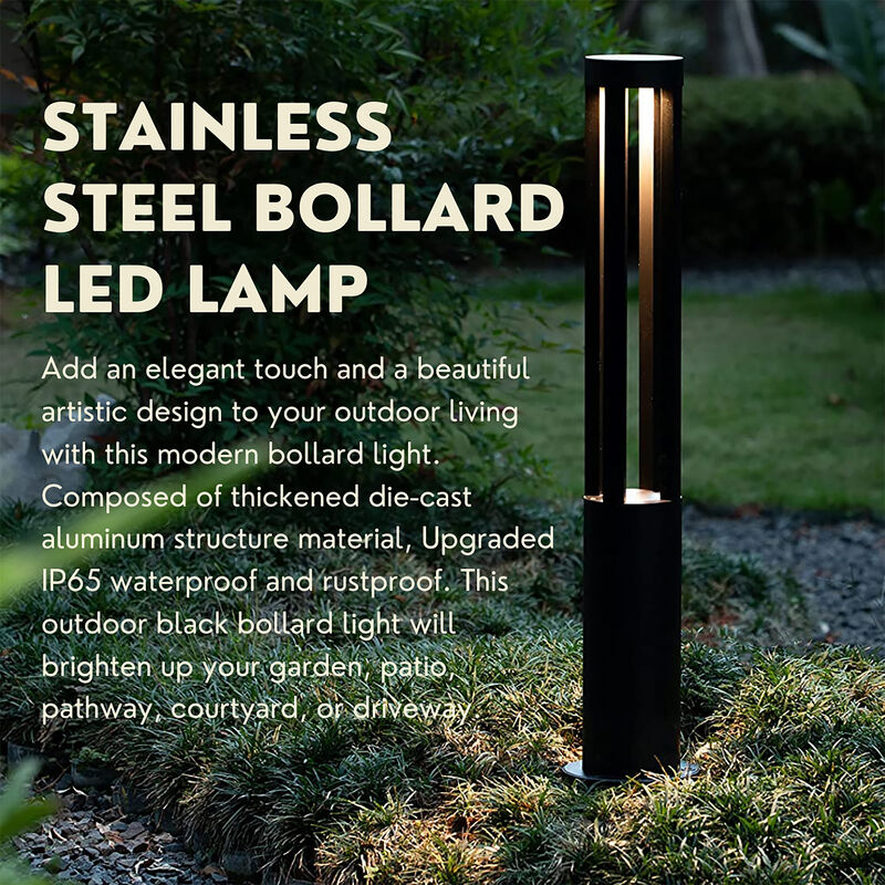 Round Black LED Garden Aluminum Light, Decorative Outdoor Bollard Light for Garden, Pathway, and Driveway