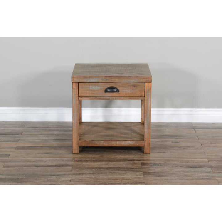 Sunny Designs Durango 22 Coastal Mahogany Wood End Table in Weathered Brown