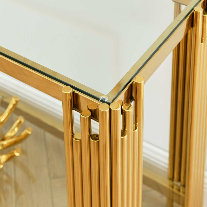 Gold Glass Console Table, 55" with Sturdy Metal Base