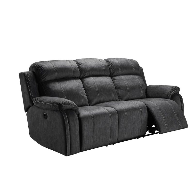 New Classic Furniture Furniture Tango Polyester Fabric Dual Recliner Sofa in Shadow Gray