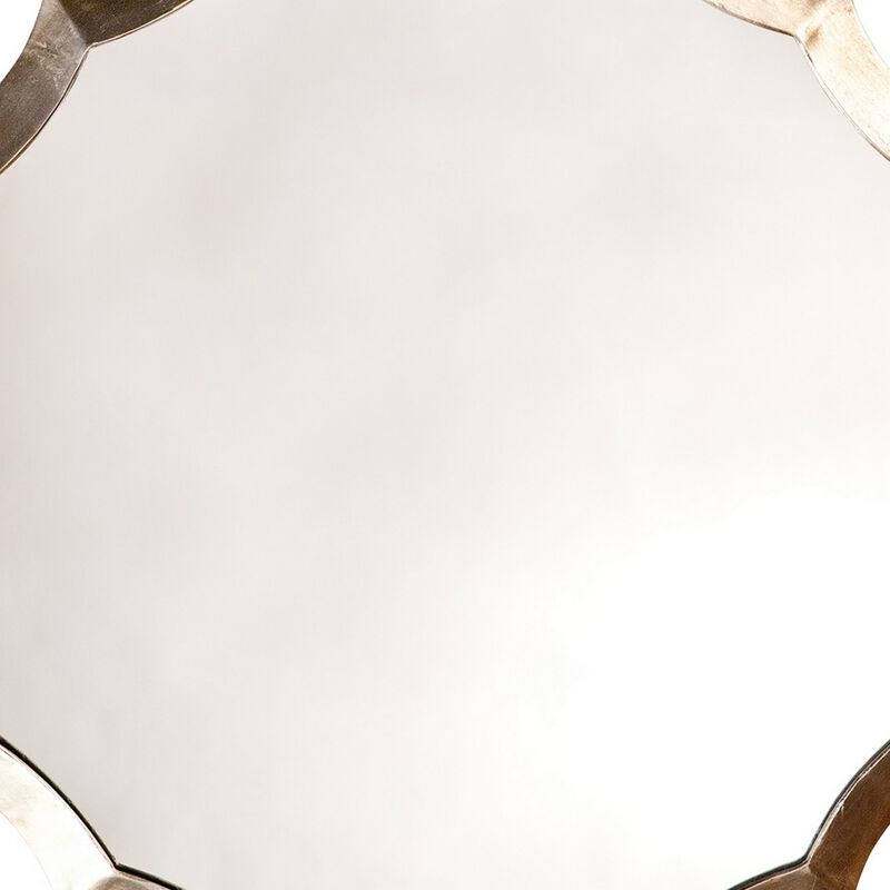 Round Mirror with Scalloped Metal Frame, Gold-Benzara