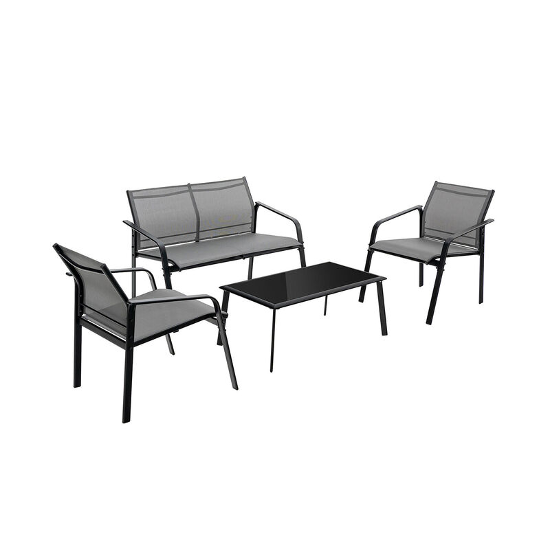 4 Pieces Patio Furniture Set with Armrest Loveseat Sofas and Glass Table Deck